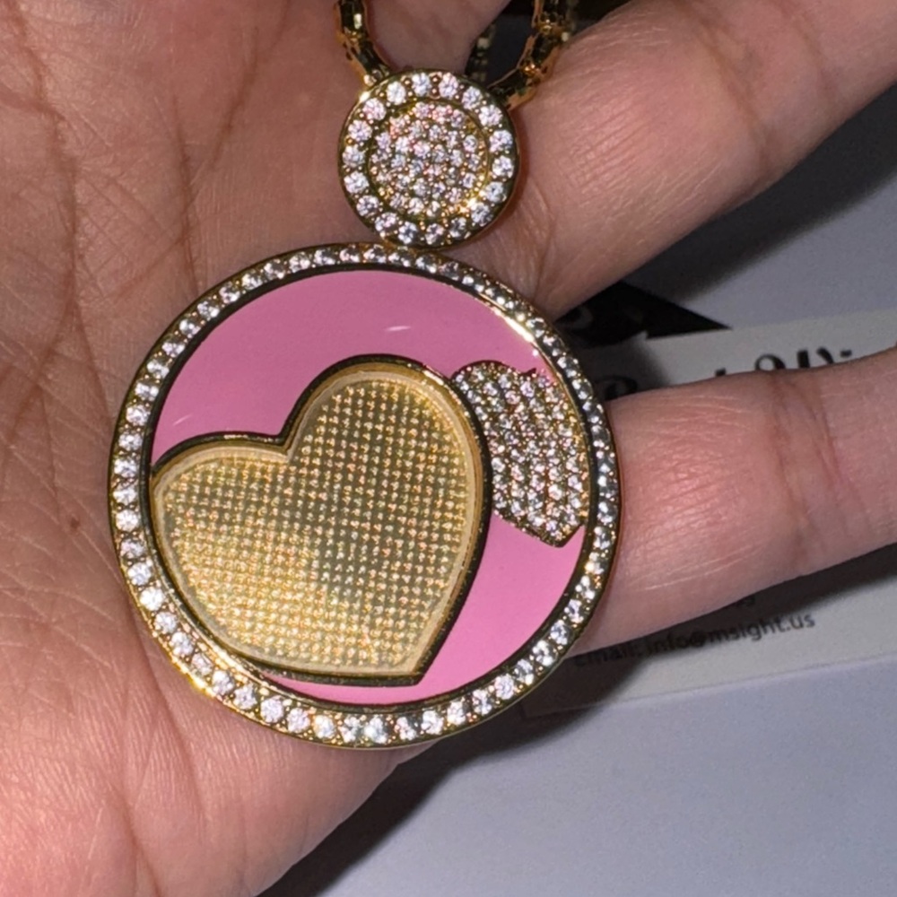 Gold and Pink Custom Made Picture Heart Pendant Gift For her, Keepsake Memorial - Picture 3 of 8